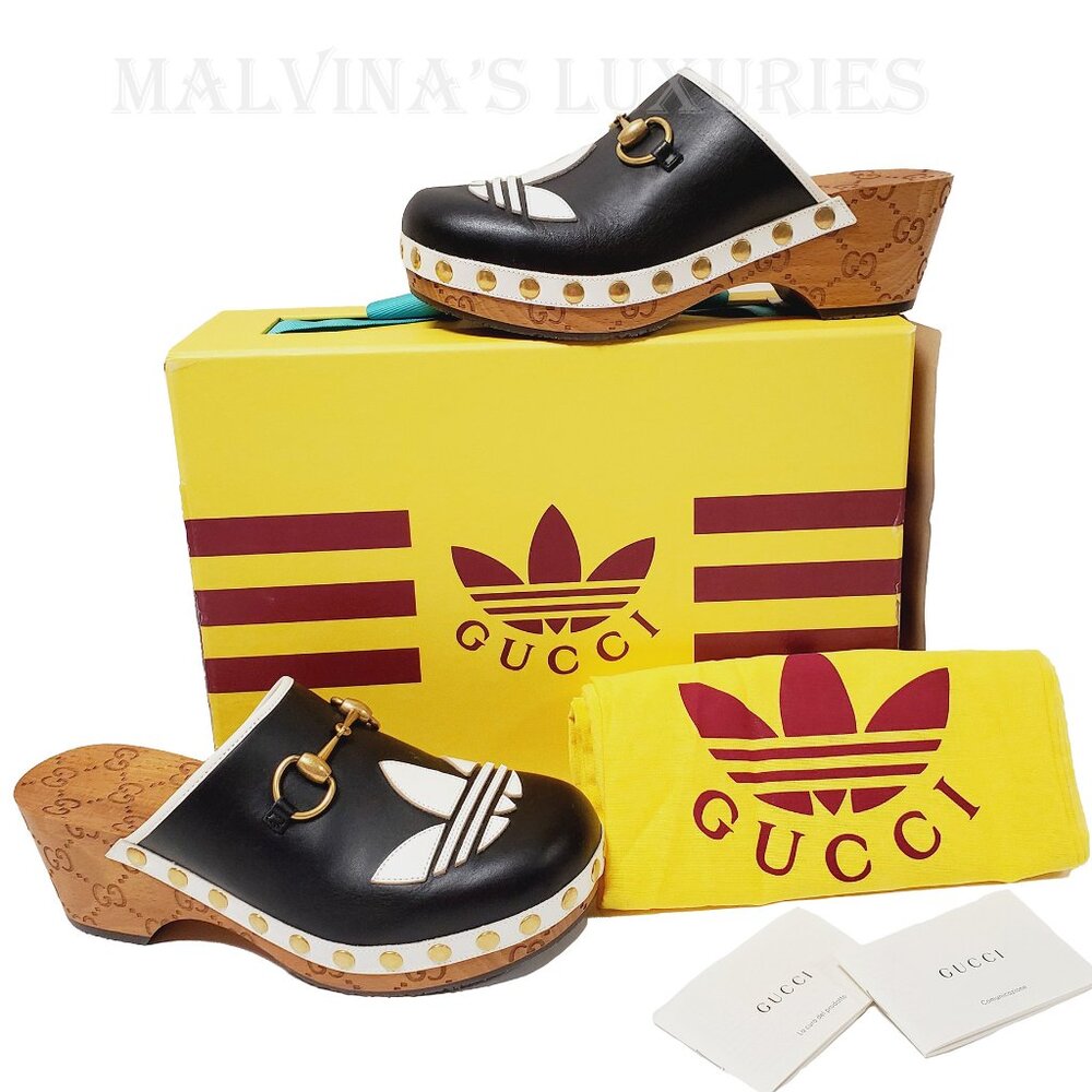 GUCCI SHOES ADIDAS X TREFOIL LEATHER HORSEBIT CLOG MULES  sz 37 7 - Picture 4 of 16